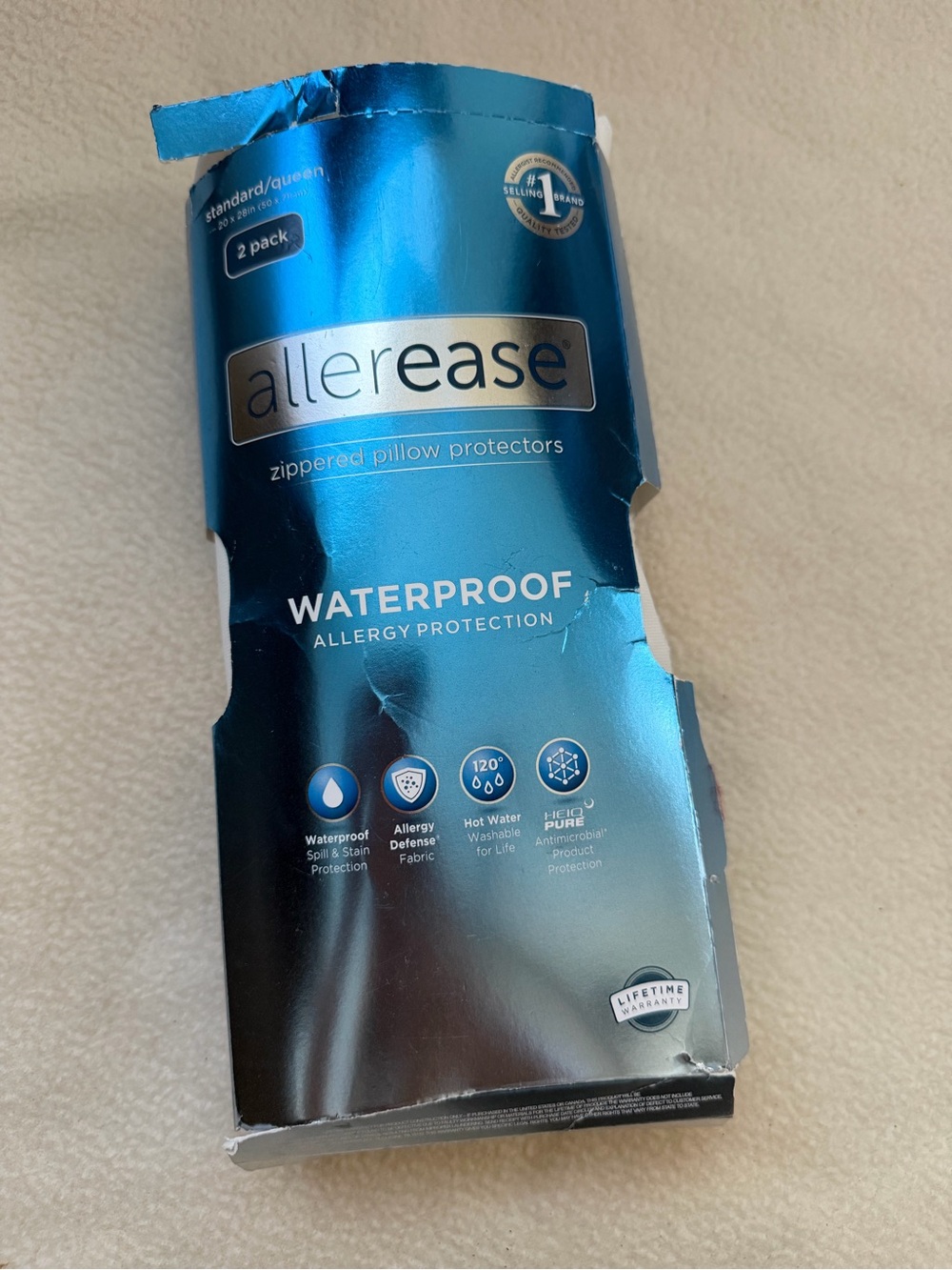 AllerEase Zippered Pillow Protectors Standard/Queen 2 Pack Waterproof Allergy
